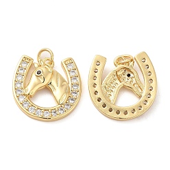 Real 18K Gold Plated Rack Plating Brass Micro Pave Cubic Zirconia Pendants, Long-Lasting Plated, Cadmium Free & Lead Free, Horseshoe, Real 18K Gold Plated, 18x18x4mm, Hole: 3mm