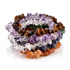 Mixed Stone Chakra Jewelry, Chip Natural Gemstone Stretch Beaded Bracelets Sets, Stackable Bracelets, Inner Diameter: 2 inch(5cm), Bead: 6~15mm, 7pcs/set