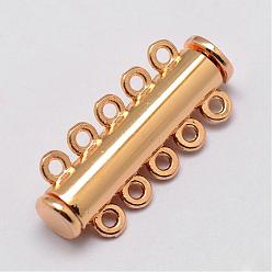 Light Gold Alloy Magnetic Slide Lock Clasps, 5-Strand, 10-Hole, Tube, Light Gold, 31x13.5x7mm, Hole: 2mm