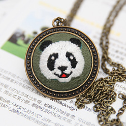 Panda DIY Sweater Chain Necklace Embroidery Kits, Including Printed Cotton Fabric, Embroidery Thread & Needles, Embroidery Hoop, Panda Pattern, 36-1/4 inch(920mm)