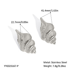 Платина 304 серьги-гвоздики из нержавеющей стали в форме ракушки, платина, 41.4x22.7 мм