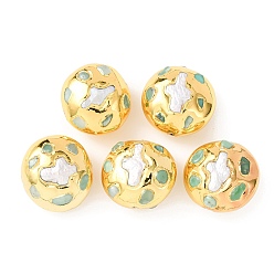 Плоский Круглый Природные окрашенные белой нефритовые четки, с покрытием стойки, фурнитура из латуни золотистого цвета и натуральный жемчуг кеши, долговечный, плоско-круглые, 24.5x22x14 мм, отверстие : 1 мм