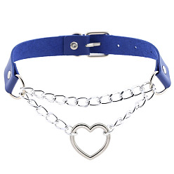 Blue Sapphire Stylish Heart-Shaped Chain Collar Necklace for Fashionable Trendsetters