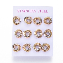 Multi-color 304 Stainless Steel Stud Earrings, Hypoallergenic Earrings, Interlocking Rings, with Ear Nuts, Multi-color, 13mm, Pin: 0.8mm, 6pairs/card