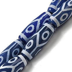 Pentagon Tibetan Style dZi Beads Strands, Dyed Natural Agate Beads Blue Strands, Drum Shape, Pentagon, 29~30x10mm, Hole: 1.4mm, about 10pcs/strand, 11.81 inch(30cm)
