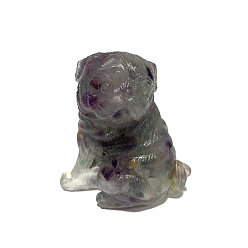 Fluorite Resin Dog Figurines, with Natural Fluorite Chips inside Statues for Home Office Decorations, 50x35x55mm