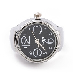 Black 201 Stainless Steel Stretch Watchband Finger Ring Watches, Flat Round Quartz Watch for Unisex, Black, 14x17mm, Watch Head: 22x27mm, Watch Face: 18mm.