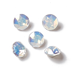 White Opal Light AB Style Glass Rhinestone Cabochons, Pointed Back & Back Plated, Diamond, White Opal, 6x4mm