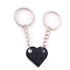 Black Love Heart Building Blocks Keychain, Separable Jewelry Gifts Couples Friendship Keychain, with Alloy Findings, Black, Pendant: 2.5x2.7x8cm, Ring: 3cm