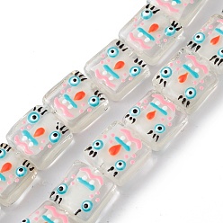 Clear Handmade Lampwork Beads Strands, with Enamel, Square with Snowman Pattern, Clear, 14x14.5~15.5x6mm, Hole: 1.6mm, about 25pcs/strand, 14.25 inch(36.2cm)