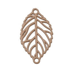 Tan 430 Stainless Steel Connector Charms, Etched Metal Embellishments, Leaf Links, Tan, 19x10.5x0.5mm, Hole: 1.2mm
