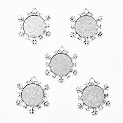 Antique Silver Christmas Ornaments Alloy Snowflake Pendant Cabochon Settings, Cadmium Free & Lead Free, Antique Silver, Flat Round Tray: 25mm, 43x38x2mm, Hole: 4mm, about 155pcs/kg