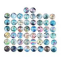 Mixed Color Glass Cabochons, Half Round/Dome with Shell Pattern, Mixed Color, 25x6mm, about 50pcs/bag