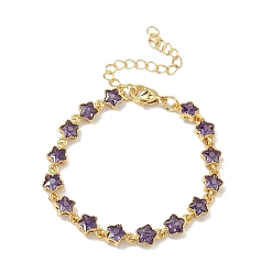 Средняя Орхидея Браслеты-цепочки из латуни с инкрустацией кубическим цирконием в форме звезды для женщин, стойки покрытие, без кадмия и без свинца, долговечный, золотые, средне орхидеи, 5.91 дюйм (15 см)