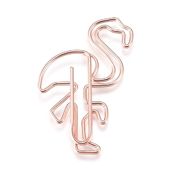 Rose Gold Flamingo Shape Iron Paperclips, Cute Paper Clips, Funny Bookmark Marking Clips, Rose Gold, 37x24x2mm