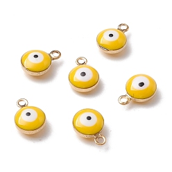 Золотистый Латунь прелести, с двусторонней эмалью, долговечный, реальный 18 k позолоченный, плоский круглый с оберегами от сглаза, золотые, 9x6.5x4 мм, отверстие : 1.2 мм