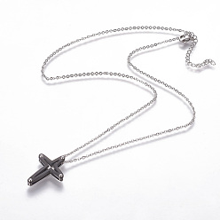 Gunmetal & Stainless Steel Color 304 Stainless Steel Pendant Necklaces, with Lobster Claw Clasps and Cable Chains, Cross, Gunmetal & Stainless Steel Color, 18.1 inch(46cm), Pendant: 25x19x4mm