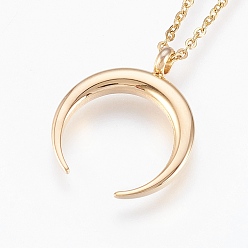 Real 18K Gold Plated 304 Stainless Steel Pendant  Necklaces, Double Horn/Crescent Moon, Real 18K Gold Plated, 17.99 inch(45.7cm), 1.5mm
