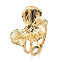 Real 18K Gold Plated 304 Stainless Steel Open Cuff Rings, Butterfly, Real 18K Gold Plated, US Size 6 1/2(16.9mm)