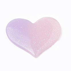 Pink Resin Cabochons, with Glitter Powder, Imitation Jelly Style, Two Tone, Heart, Pink, 30.5x36x3mm