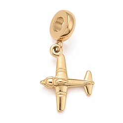 Golden 304 Stainless Steel European Dangle Charms, Large Hole Pendants, Airplane, Golden, 28.5mm, Hole: 4mm, Airplane: 19x15x4mm