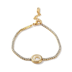 Golden Crescent Moon Natural Shell Link Bracelet, with Vacuum Plating 304 Stainless Steel Rhinestone Cup Chains, Golden, 7-1/2 inch(18.9cm)