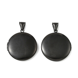Черный 316 подвески из нержавеющей стали Locket, плоский круглый шарм, с 304 защелкой из нержавеющей стали на поручнях, долговечный, ионное покрытие (ip), чёрные, 36x32.5x6.5 мм, отверстие : 8x4 мм, внутренний диаметр: 24 мм