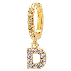 Letter D Clear Cubic Zirconia Initial Letter Dangle Hoop Earrings, Golden Brass Jewelry for Women, Letter.D, 22mm