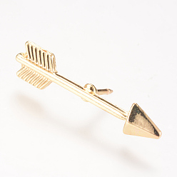 Light Gold Alloy Brooches, with Brass Finding, Arrow, Light Gold, 32x7mm, Pin: 1.2mm