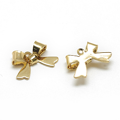 Real 18K Gold Plated Brass Pendants, Bowknot, Real 18K Gold Plated, 11x16x4mm, Hole: 1mm