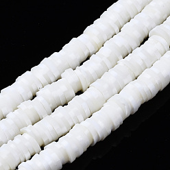 Floral White Handmade Polymer Clay Beads Strands, for DIY Jewelry Crafts Supplies, Heishi Beads, Disc/Flat Round, Floral White, 4x0.5mm, Hole: 1.8mm, about 320~447pcs/strand, 15.75 inch~16.14 inch(40~41cm)