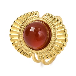 Красный Агат Природные сердолик кольца палец, овальные золотистые тона 304 манжеты из нержавеющей стали для женщин, овальный : 22x17 mm, внутренний диаметр: 17 мм