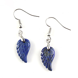 Lapis Lazuli Natural Lapis Lazuli Wings Dangle Earrings, Platinum Plated Brass Jewelry for Women, 18x10mm