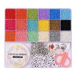 Mixed Color DIY Seed Beads Jewelry Set Making Kit, Including Glass Seed & Acrylic Beads, Alloy Clasps & Charms, Iron Bead Tips & Jump Rings, Mixed Color, Glass Seed Beads: 1.5~2mm, Hole: 0.5~1mm, 14400pcs/box