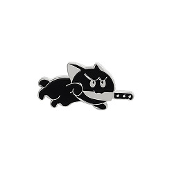 XZ3179 Playful Black Cat Brooch with Knife in Mouth - Unique Cartoon Style Jewelry Accessory