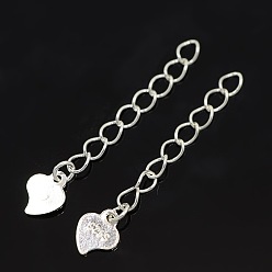 Silver 925 Sterling Silver Terminators, End Chain with Heart Charms, Silver, 28mm