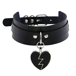 black Rocking Heart Pendant Collar with Double-layer Leather Chain and Lock Clavicle Necklace