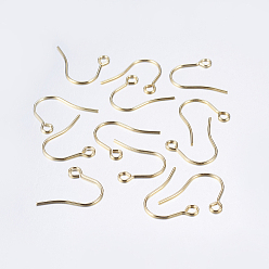 Real 18K Gold Plated 304 Stainless Steel Earring Hooks, Ear Wire, with Horizontal Loop, Real 18k Gold Plated, 18x15mm, Hole: 2mm, 21 Gauge, Pin: 0.7mm