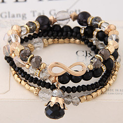Black Stylish 8-shaped Crystal Beaded Bracelet with Pendant Jewelry