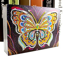 Butterfly DIY 5D Diamond Painting Jewelry Box Kits, including Sponge, Resin Rhinestones, Diamond Sticky Pen, Tray Plate and Glue Clay, Butterfly Pattern, 125x173x40mm
