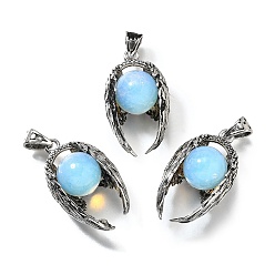 Опал Круглые подвески из опалита, антикварные посеребренные латунные подвески в виде крыльев ангела, стойки покрытие, без свинца и без кадмия, 31~32x17.5~19x12.5~14 мм, отверстие : 5.5x3.5 мм