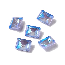 Light Sapphire Mocha Fluorescent Style Glass Rhinestone Cabochons, Pointed Back, Faceted, Rectangle, Light Sapphire, 8x6x3.5mm