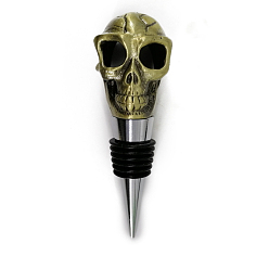 Antique Bronze Zinc Alloy Wine Bottle Stoppers, with Silicone, for Winebottle, Skull Head, Antique Bronze, 107x42x35mm