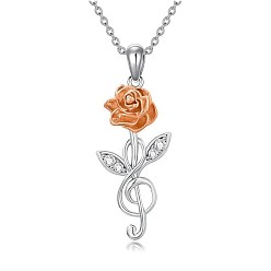 Platinum Alloy Pendant Necklace, Musical Note with Flower, Platinum, 17.72 inch(45cm)
