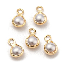 Beige ABS Plastic Imitation Pearl Charms, with Golden Tone Brass Finding, Teardrop Charm, Beige, 7.5x4.5x2.5mm, Hole: 1.4mm