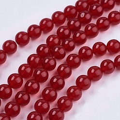 Red Natural Jade Bead Strands, Dyed, Round, Red, 8mm, Hole: 1mm, about 48pcs/strand, 14.9 inch