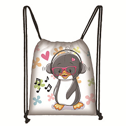 Penguin Printed Polyester Drawstring Bag, Rectangular Backpack for Women, Penguin, 38x32cm