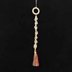 Yellow Quartz Natural Yellow Quartz Chip Pendant Decorations, Wood Ring and Tassel for Home Hanging Decorations, 410x40mm