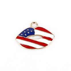 Lip Alloy Enamel Pendants, Independence Day Charms, Golden, Colorful, Lip, 14x18mm