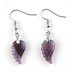 Amethyst Natural Amethyst Wings Dangle Earrings, Platinum Plated Brass Jewelry for Women, 18x10mm